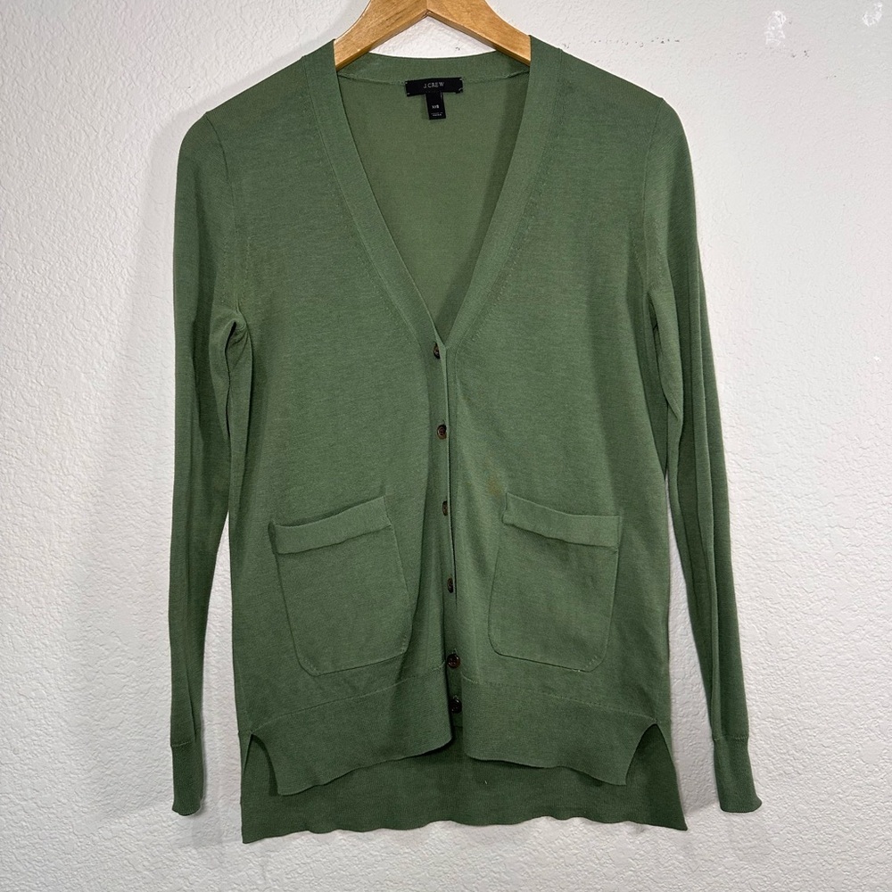 J.Crew Womens Olive Green 100% Cotton V-Neck Button Front Cardigan Sweater XXS